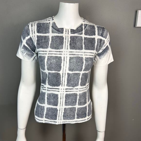 Burberry‎ check t-shirt women's Medium slim stretch white plaid